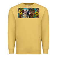 Antique Gold Heifers With Sunflowers And Leopard Premium Sweatshirt - RanaPortraitStore