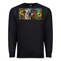Black Heifers With Sunflowers And Leopard Premium Sweatshirt - RanaPortraitStore