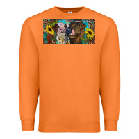 Carrot Heifers With Sunflowers And Leopard Premium Sweatshirt - RanaPortraitStore