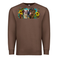 Chestnut Heifers With Sunflowers And Leopard Premium Sweatshirt - RanaPortraitStore