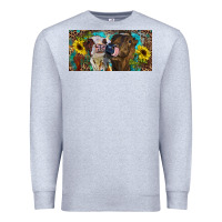 Heather Grey Heifers With Sunflowers And Leopard Premium Sweatshirt - RanaPortraitStore