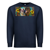 Navy Heifers With Sunflowers And Leopard Premium Sweatshirt - RanaPortraitStore