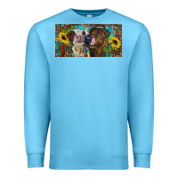 Ocean Blue Heifers With Sunflowers And Leopard Premium Sweatshirt - RanaPortraitStore