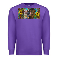 Purple Heifers With Sunflowers And Leopard Premium Sweatshirt - RanaPortraitStore