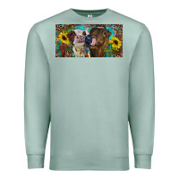 Seafoam Heifers With Sunflowers And Leopard Premium Sweatshirt - RanaPortraitStore