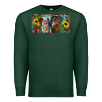 Sports Green Heifers With Sunflowers And Leopard Premium Sweatshirt - RanaPortraitStore