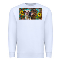 White Heifers With Sunflowers And Leopard Premium Sweatshirt - RanaPortraitStore