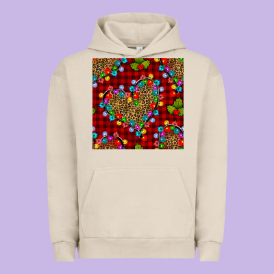 Christmas Lights And Leopard Hearts Seamless Pattern Urban Hoodie Designed By Bundleandbundleshop