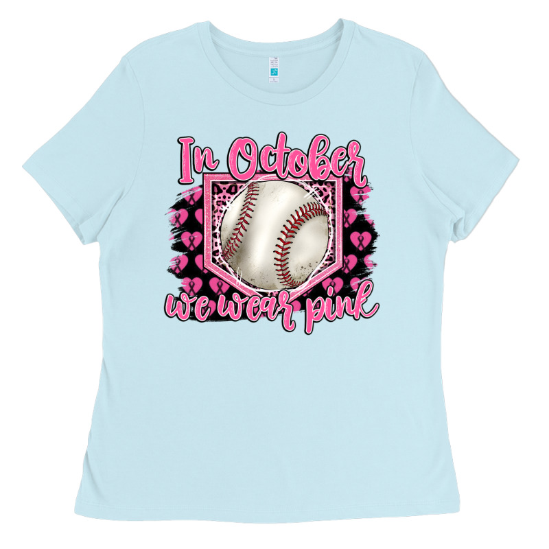 In October We Wear Pink Baseball Ladies Tee by BarkalooDesign | Teevron