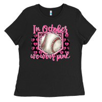 Black in october we wear pink baseball Ladies Tee - BarkalooDesign