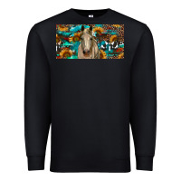 Black Horse With Sunflowers Aztec And Cowhide Premium Sweatshirt - RanaPortraitStore