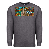 Charcoal Heather Horse With Sunflowers Aztec And Cowhide Premium Sweatshirt - RanaPortraitStore