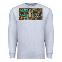 Heather Grey Horse With Sunflowers Aztec And Cowhide Premium Sweatshirt - RanaPortraitStore