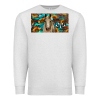 Oatmeal Heather Horse With Sunflowers Aztec And Cowhide Premium Sweatshirt - RanaPortraitStore