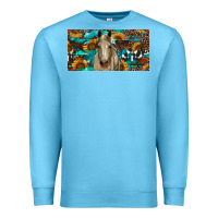 Ocean Blue Horse With Sunflowers Aztec And Cowhide Premium Sweatshirt - RanaPortraitStore