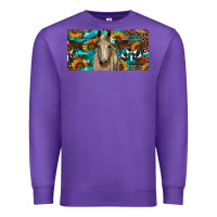 Purple Horse With Sunflowers Aztec And Cowhide Premium Sweatshirt - RanaPortraitStore