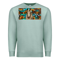 Seafoam Horse With Sunflowers Aztec And Cowhide Premium Sweatshirt - RanaPortraitStore
