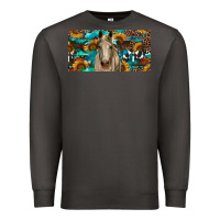 Smoke Horse With Sunflowers Aztec And Cowhide Premium Sweatshirt - RanaPortraitStore