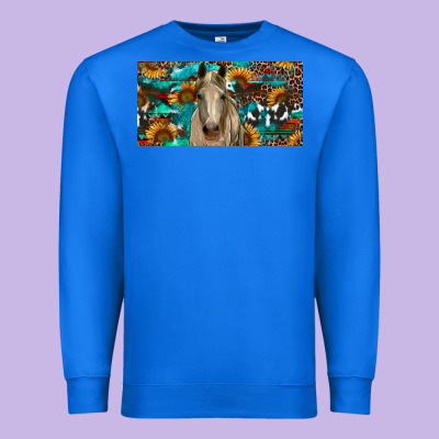 Premium Sweatshirt Horse With Sunflowers Aztec And Cowhide
