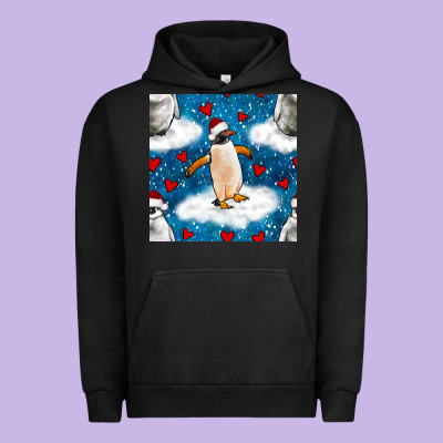 Christmas Penguin And Heart Seamless Pattern Urban Hoodie Designed By Bundleandbundleshop