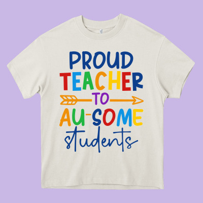 Proud Teacher To Au-some Students Heavy Core Tee Designed By Cowhidedigitalart