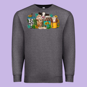 Western Cow Coffee Cup Premium Sweatshirt Designed By Texasbilliewilder