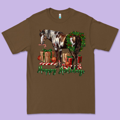 Happy Holidays Mustang Horse Premium Tee Designed By Lillyallendesigns