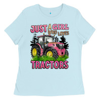 Baby Blue just a girl who loves tractors Ladies Tee - BarkalooDesign