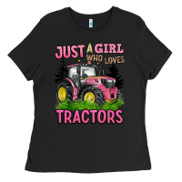 Black just a girl who loves tractors Ladies Tee - BarkalooDesign