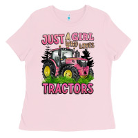 Bubblegum Pink just a girl who loves tractors Ladies Tee - BarkalooDesign