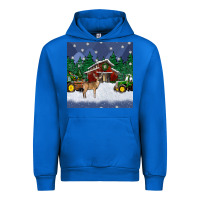 Cobalt christmas town and farm tractor seamless pattern Urban Hoodie - BundleAndBundleShop
