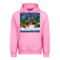 Fuchsia Pink christmas town and farm tractor seamless pattern Urban Hoodie - BundleAndBundleShop