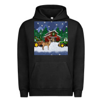 Pigment Black christmas town and farm tractor seamless pattern Urban Hoodie - BundleAndBundleShop