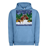 Pigment Pebble Blue christmas town and farm tractor seamless pattern Urban Hoodie - BundleAndBundleShop