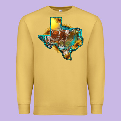 Premium Sweatshirt Western Texas Map With Longhorn Bull