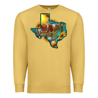 Antique Gold Western Texas Map With Longhorn Bull Premium Sweatshirt - RanaPortraitStore