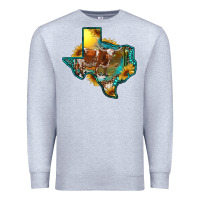 Heather Grey Western Texas Map With Longhorn Bull Premium Sweatshirt - RanaPortraitStore