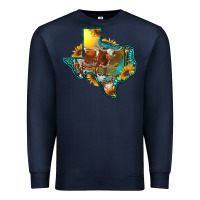 Navy Western Texas Map With Longhorn Bull Premium Sweatshirt - RanaPortraitStore