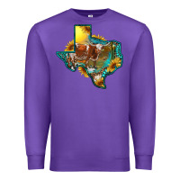 Purple Western Texas Map With Longhorn Bull Premium Sweatshirt - RanaPortraitStore