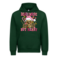 Forest Green dead inside but merry  pink christmas skeleton Urban Hoodie - AdoDesignShop