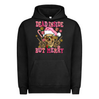 Pigment Black dead inside but merry  pink christmas skeleton Urban Hoodie - AdoDesignShop