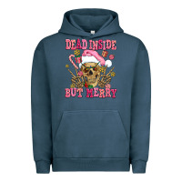 Pigment Midnight Navy dead inside but merry  pink christmas skeleton Urban Hoodie - AdoDesignShop