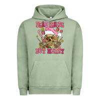 Pigment Oil Green dead inside but merry  pink christmas skeleton Urban Hoodie - AdoDesignShop