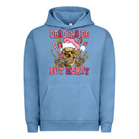 Pigment Pebble Blue dead inside but merry  pink christmas skeleton Urban Hoodie - AdoDesignShop