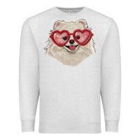 Oatmeal Heather white pomeranian with love glasses Premium Sweatshirt - RanaPortraitStore