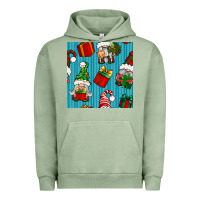 Pigment Oil Green christmas gnomes and gift box seamless pattern Urban Hoodie - BundleAndBundleShop
