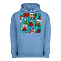 Pigment Pebble Blue christmas gnomes and gift box seamless pattern Urban Hoodie - BundleAndBundleShop