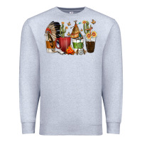 Heather Grey coffee cups indian headdress Premium Sweatshirt - texasbilliewilder