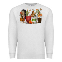 Oatmeal Heather coffee cups indian headdress Premium Sweatshirt - texasbilliewilder