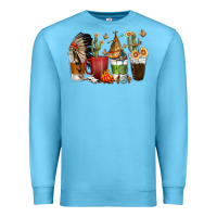 Ocean Blue coffee cups indian headdress Premium Sweatshirt - texasbilliewilder
